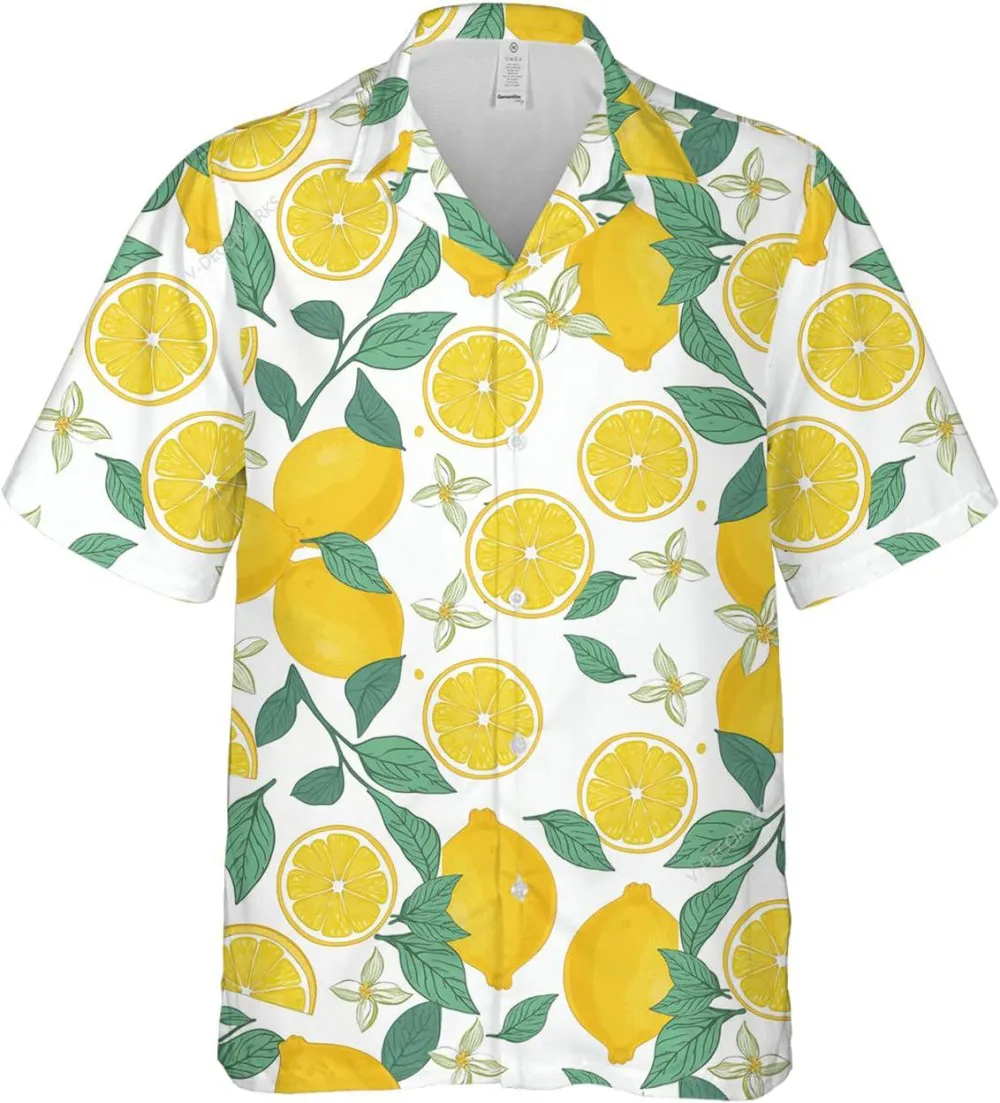 Citrus Lemon Hawaiian Shirts For Men Women, Lemon Button Down Mens Hawaiian Shirts Short Sleeve, Cirtrus Fruits Summer Aloha Shirt