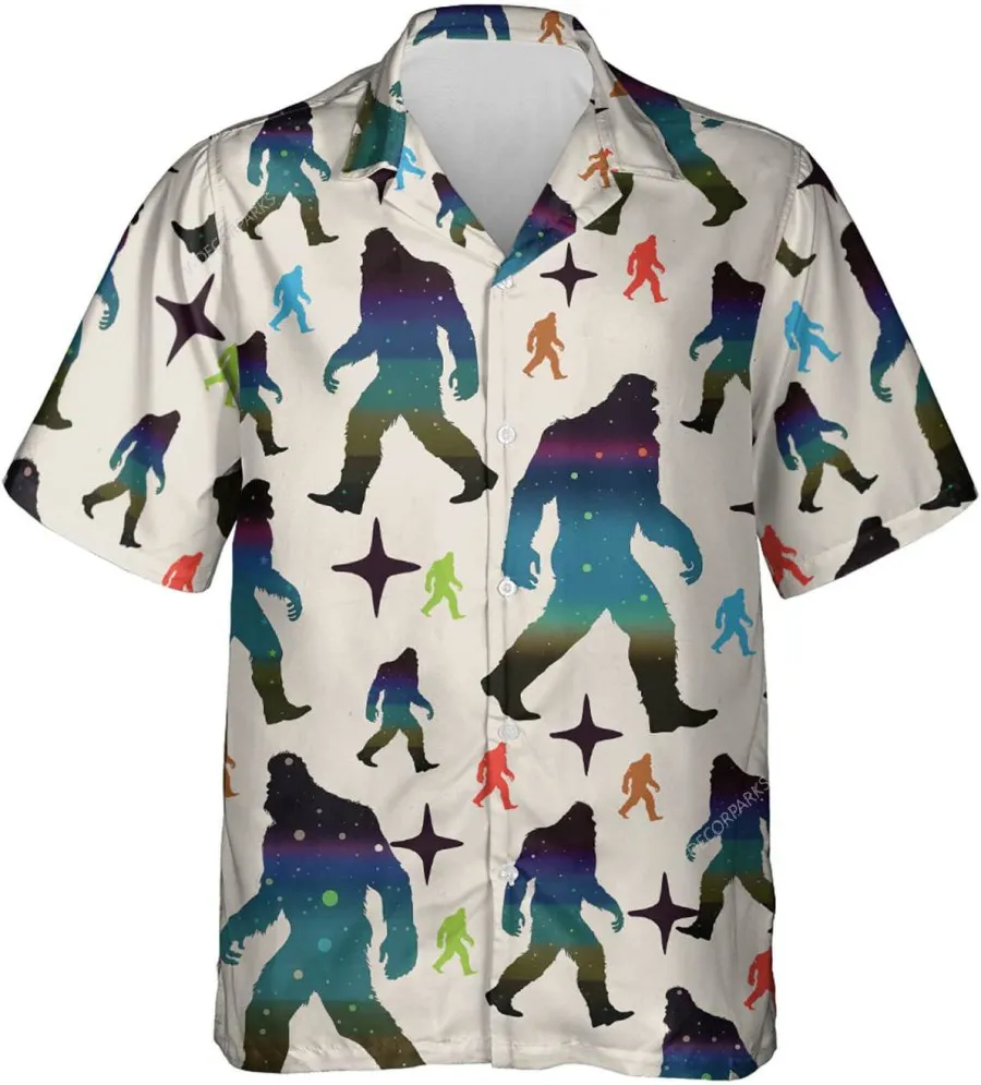Galaxy Bigfoot Summer Men Hawaiian Shirts, Bigfoot Sasquatch Shirt, Button Vintage Aloha Hawaii Shirt, Button Down Short Sleeve Hawaiian Shirts