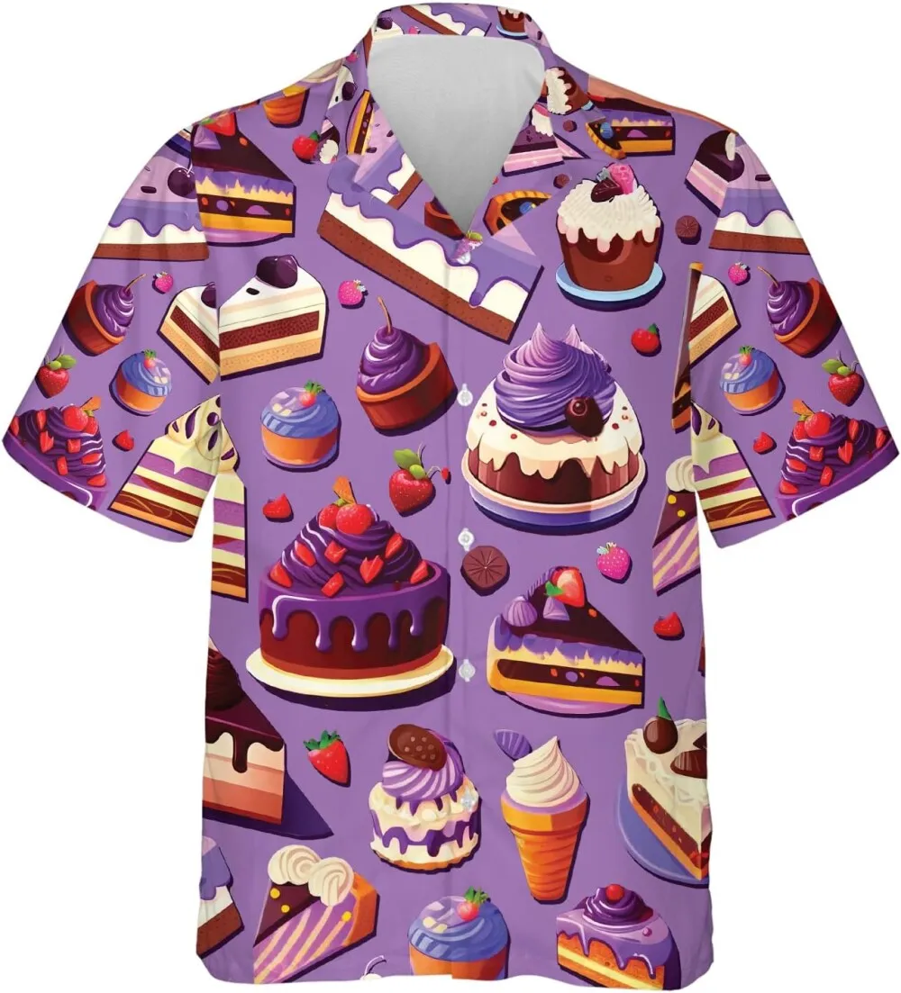 Cake Night Hawaiian Shirt For Men Women, Cake Pattern Hawaiian Shirt, Dessert Mens Button Down Shirt, Funny Hawaiian Shirts For Men Women Cruise Shirt