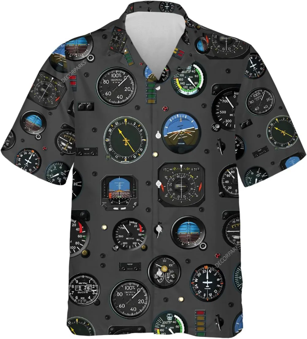 Air Force Pilot Watch Mens Hawaiian Shirts, Casual Printed Button Down Hawaiian Shirts For Men Women, Pilot Gift, Short Sleeve Summer Beach Shirt