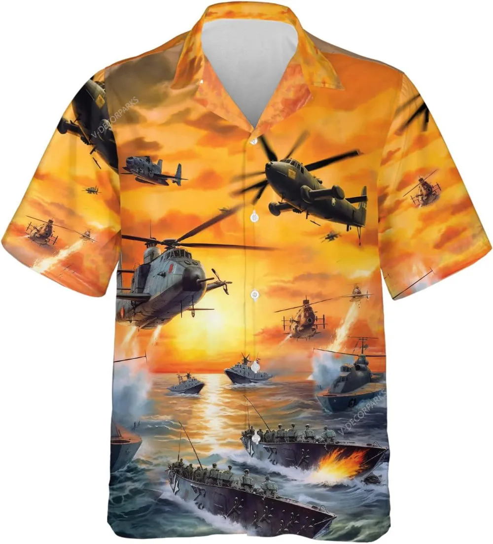 Helicopter Ship Fighting Hawaiian Shirts, Army Summer Beach Shirt, Hawaiian Style Shirts, Aloha Hawaiian Shirt Short Sleeve Hawaiian