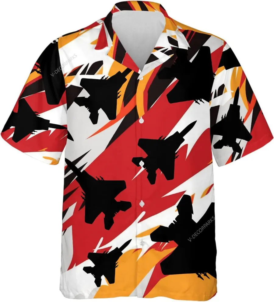 Aircraft Hawaiian Shirts For Men, Aircraft Casual Printed Button Down Hawaiian Shirts, Short Sleeve Summer Beach Shirt, Gift For Him