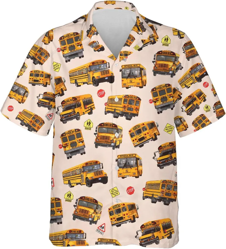 School Bus Button Down Hawaiian Shirt For Men, School Days Aloha Shirt, Back To School Shirt, Bus Driver Button Vintage Aloha Hawaii Shirt