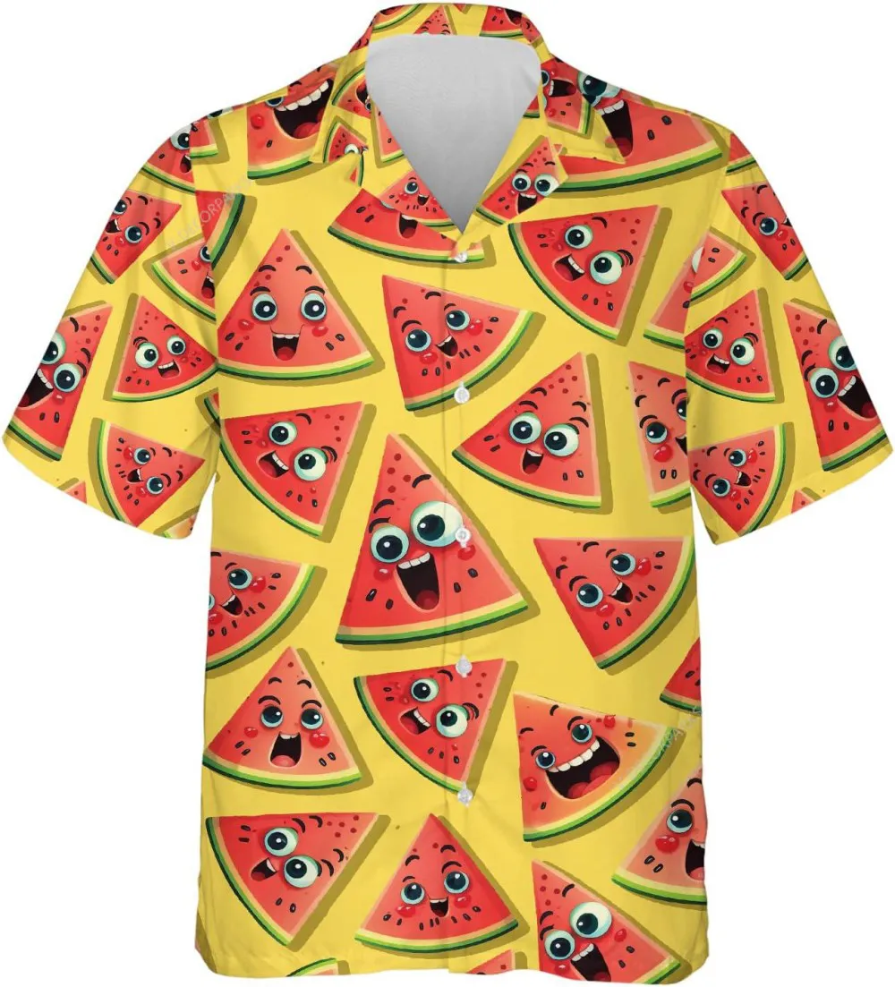 Funny Watermelon Hawaiian Shirt For Men Women, Tropical Summer Fruit Button Down Shirt, Aloha Vibes Beach Shirt, Hawaiian Style Shirt