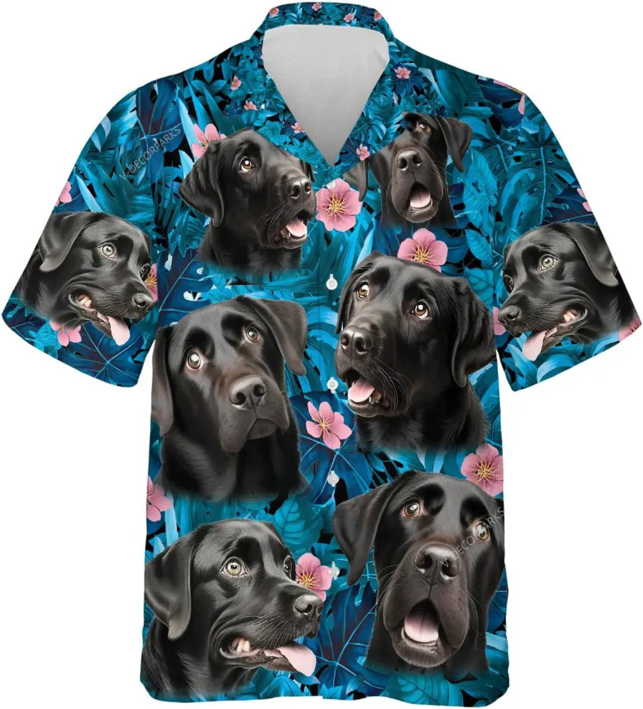 Black Labrador Tropical Pattern Hawaiian Shirts For Men Women, Labrador Casual Button Down Hawaiian Shirts, Hawaiian Style Shirts, Aloha Shirt