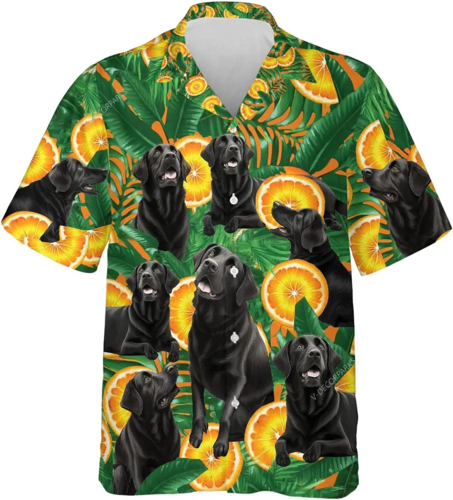 Black Labrador And Citrus Fruit Tropical Pattern Hawaiian Shirts, Labrador Tropical Beach Shirt, Short Sleeve Aloha Shirt, Summer Vacation Shirt