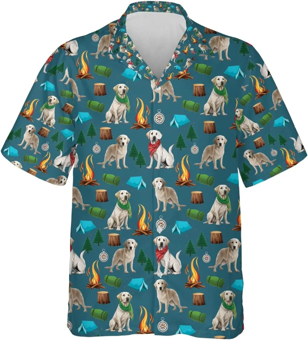 Camping Labrador Hawaiian Shirts For Men Women, Summer Hawaiian Shirt For Dog Lover, Dog Trip Button Down Short Sleeve Shirts, Camping Pattern Shirts