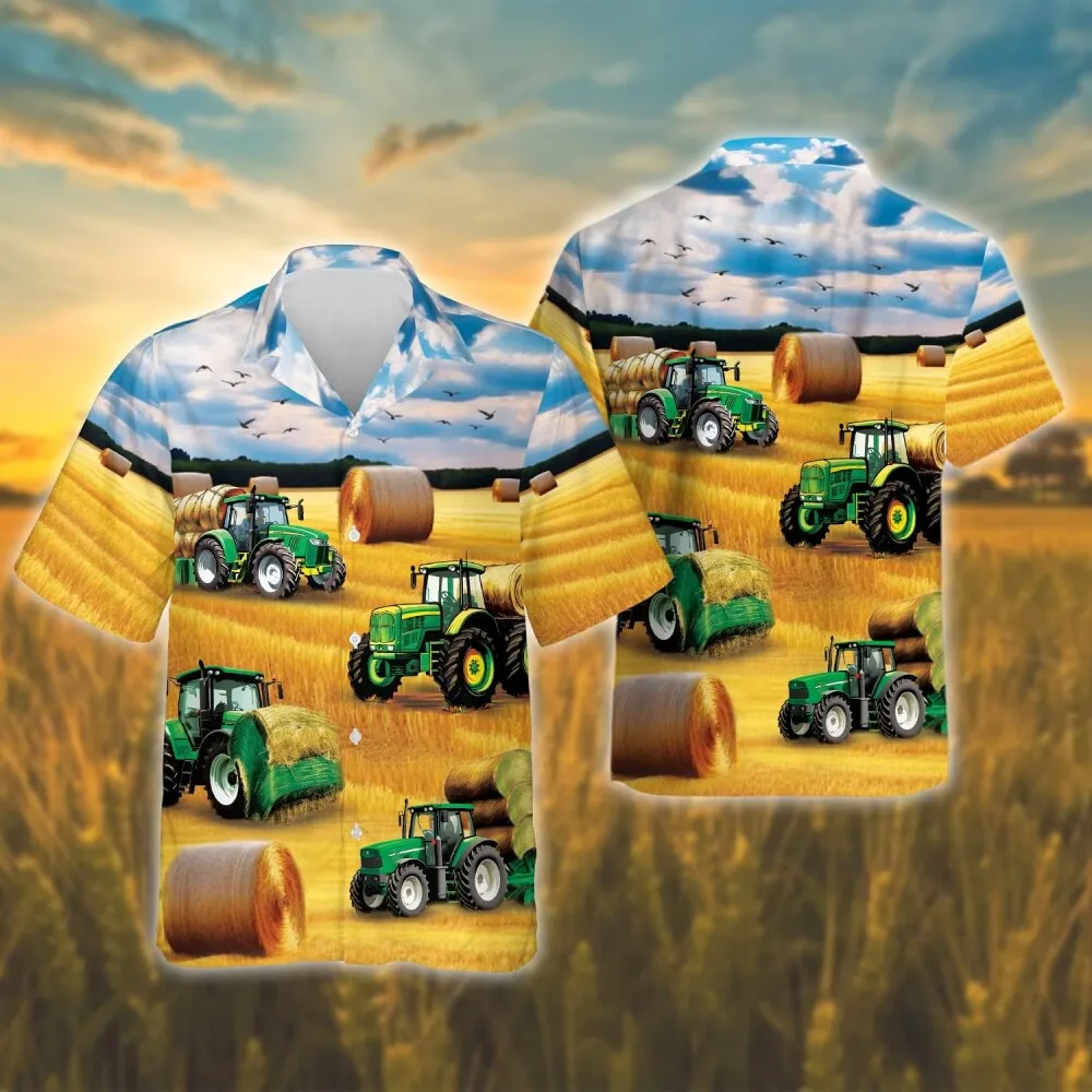 Rustic Tractor Hawaiian Shirts For Men Women, Tractor Summer Shirts, Farm Work Hawaiian Shirt, Tractor In Farm Button Down Hawaiian Shirt Short Sleeve