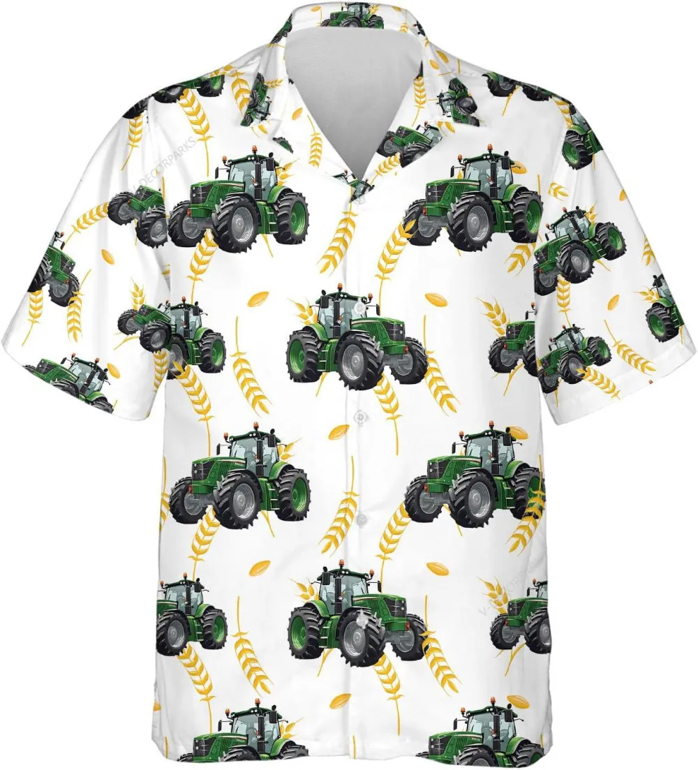 Powerful Tractor And Wheat Hawaiian Shirts For Men Women, Farm Lover Button Down Short Sleeves Shirt, Summer Beach Shirt, Family Aloha Shirts
