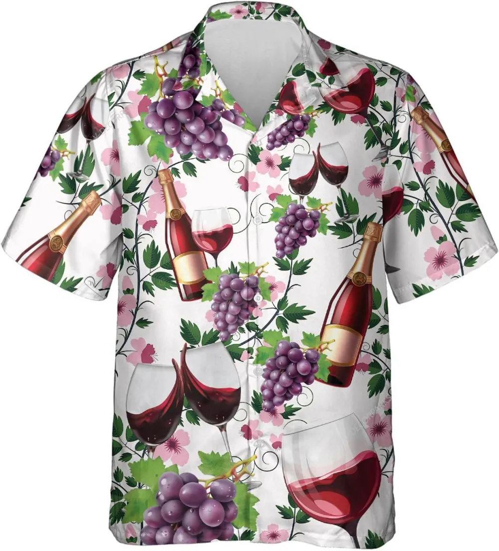 Grapes Wine Hawaiian Shirts For Men And Women, Wine Casual Printed Button Down Hawaiian Shirts, Short Sleeve Aloha Shirt, Summer Beach Shirt