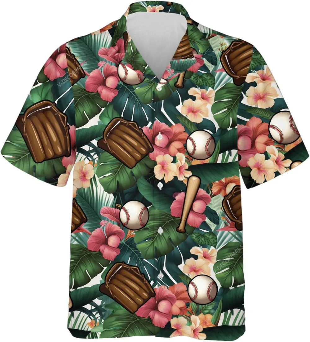 Baseball Tropical Pattern Hawaiian Shirt For Men Women, Tropical Beach Shirt, Baseball Aloha Shirt, Summer Men Hawaiian Shirt, Gift For Baseball Lover