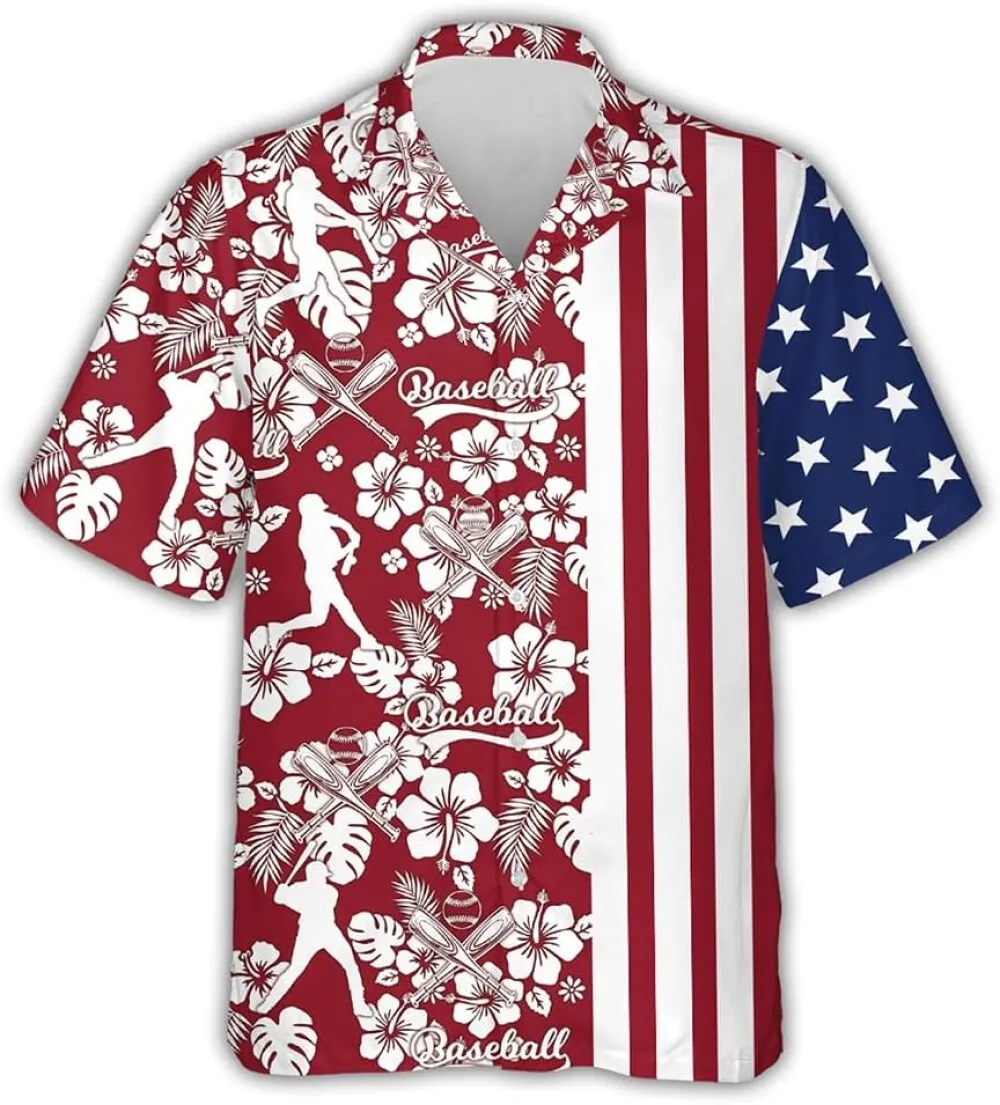 Baseball Hawaiian Shirts, Baseball Short Sleeve Button Down, 3d Hawaiian Aloha Shirts, American Flag Hawaiian Shirts For Men, Baseball Lover Shirts