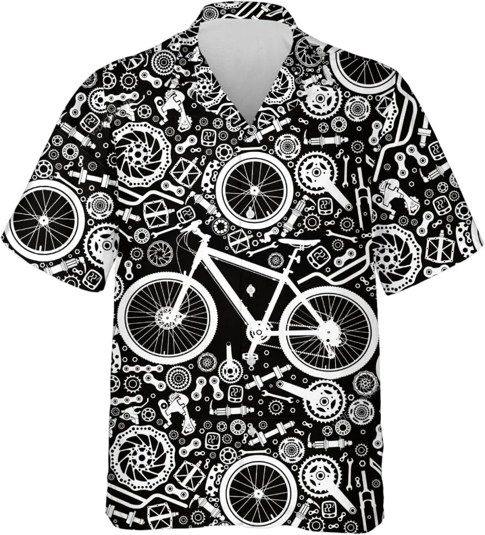 Bicycle Parts Hawaiian Shirts For Men Women, Bicycle Short Sleeve Summer Beach Summer, Bike Shirts, Vintage Hawaii Beach Shirt, Hawaiian Style Shirts