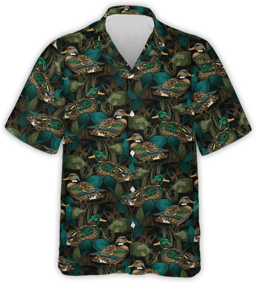 Wild Duck Button Down Hawaiian Shirt For Men Women, Birds Casual Short Sleeve Button Down Hawaiian Shirts, Vintage Hawaii Beach Shirt
