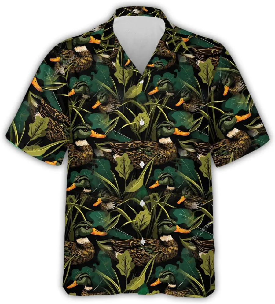 Mallard Duck Button Down Hawaiian Shirt For Men Women, Wild Ducks Casual Short Sleeve Aloha Shirt, Button Vintage Aloha Hawaii Shirt, Beach Shirt