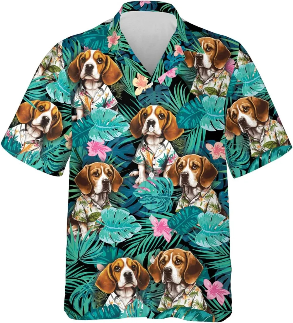 Beagle Hawaiian Shirt, Beagle Short Sleeve Button Down, Summer Beach Hawaiian Shirts For Dog Lover, Beagle Beach Shirt, 3d Beagle Dog Lovers Gift
