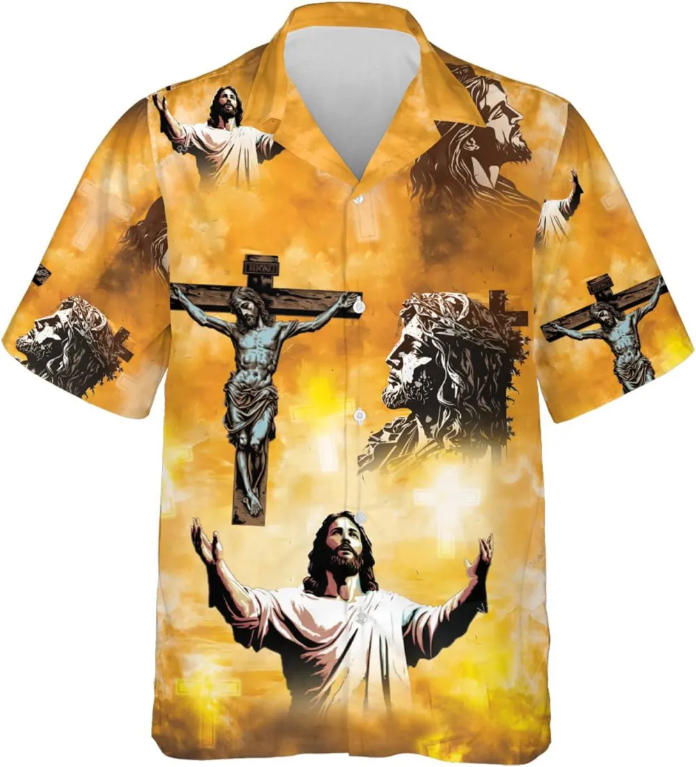 Jesus Summer Mens Hawaiian Shirts, Vintage Short Sleeve Shirt, Christian Button Down Hawaiian Shirt, Aloha Beach Shirt, Hawaiian Style Shirts