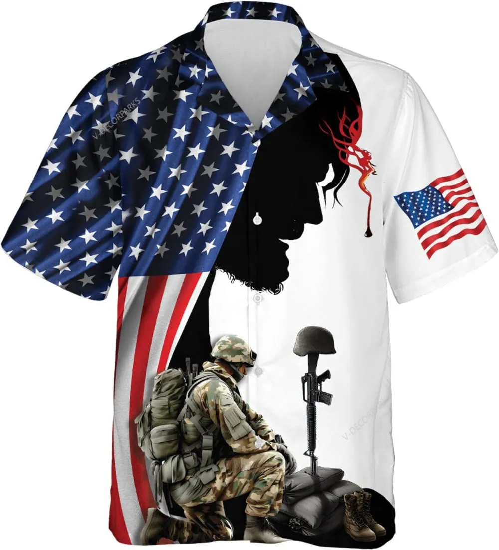 American Soldier Hawaiian Shirts, America Veteran Button Down Hawaiian Shirt, Army Shirt, Patriotic Shirt, Hawaiian Style Shirts, Gift For Veterans