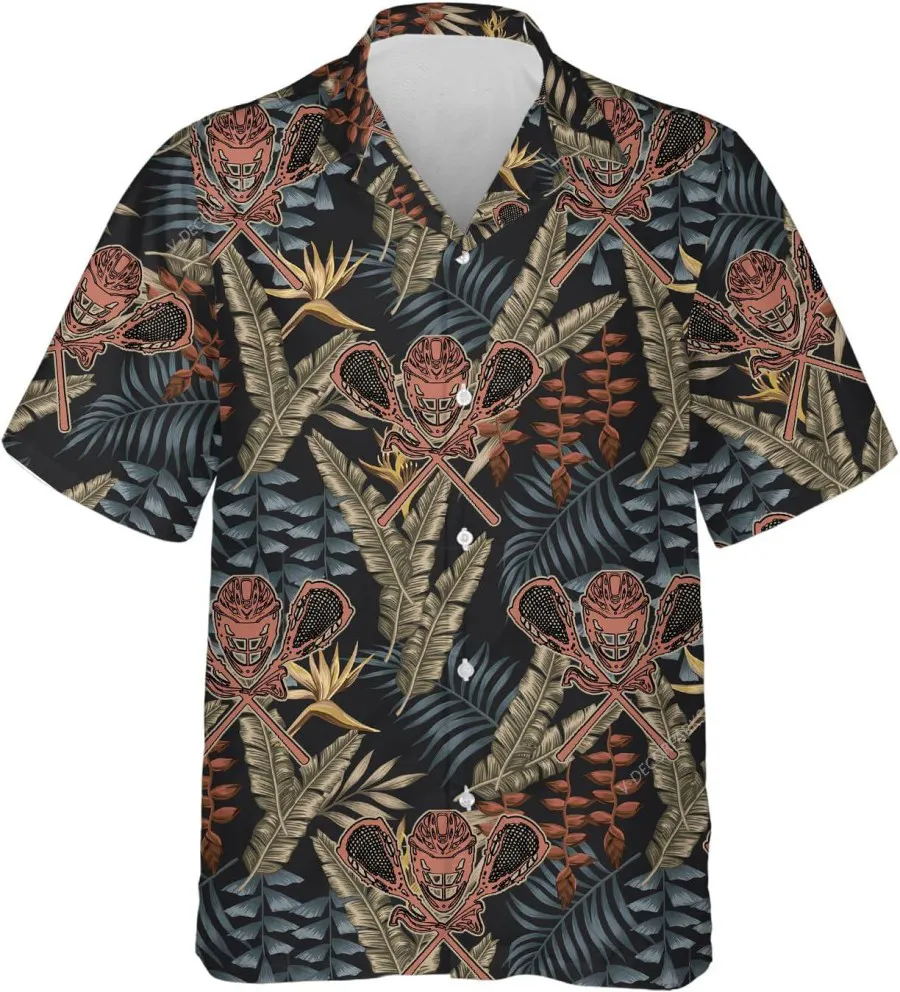 Lacrosse Tropical Pattern Hawaiian Shirt, Lacrosse Player Short Sleeve Button Down Hawaiian Shirts, Button Vintage Aloha Hawaii Shirt, Aloha Shirt