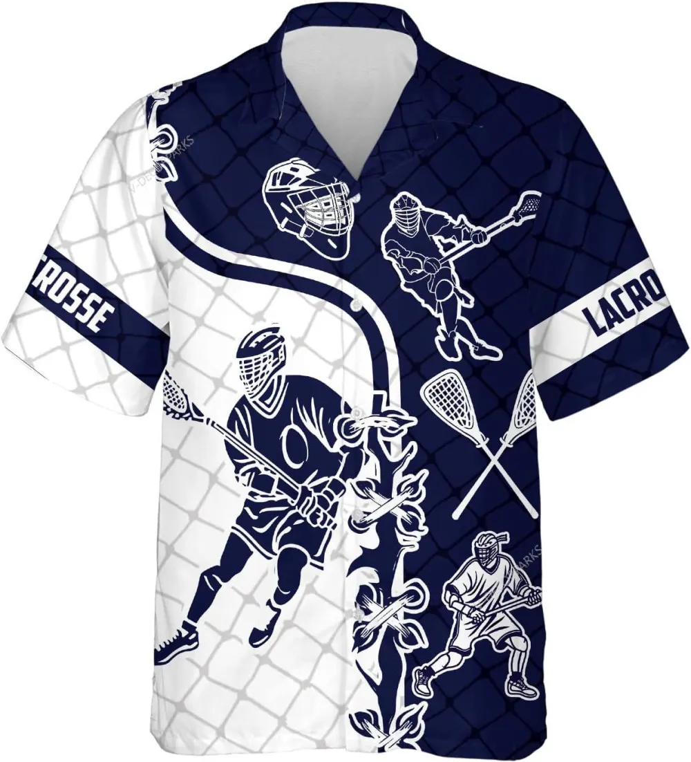 Lacrosse Button Down Hawaiian Shirt, Lacrosse Player Short Sleeve Shirts For Men Women, Vintage Hawaii Beach Shirt, Hawaiian Style Shirt