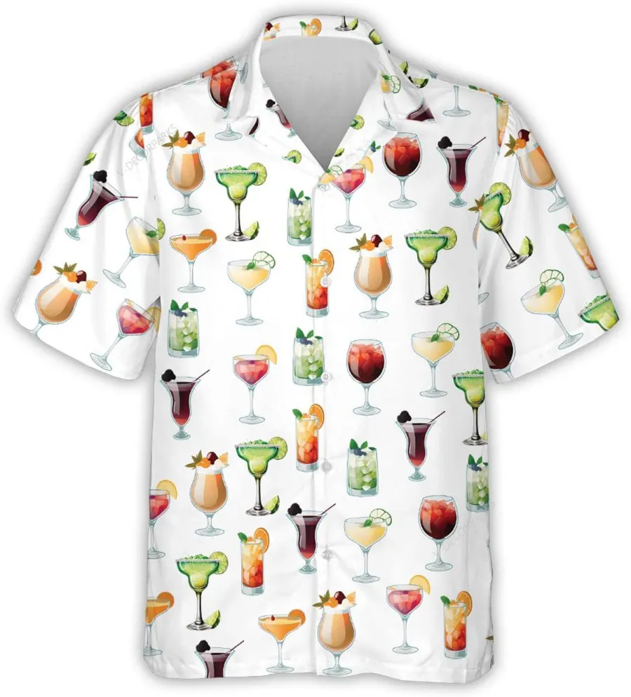 Summer Cocktail Types Mens Hawaiian Shirt, Tropical Wine Short Sleeve Button Down Hawaiian Shirts, Summer Vacation Hawaiian Shirt, Summer Aloha Shirt