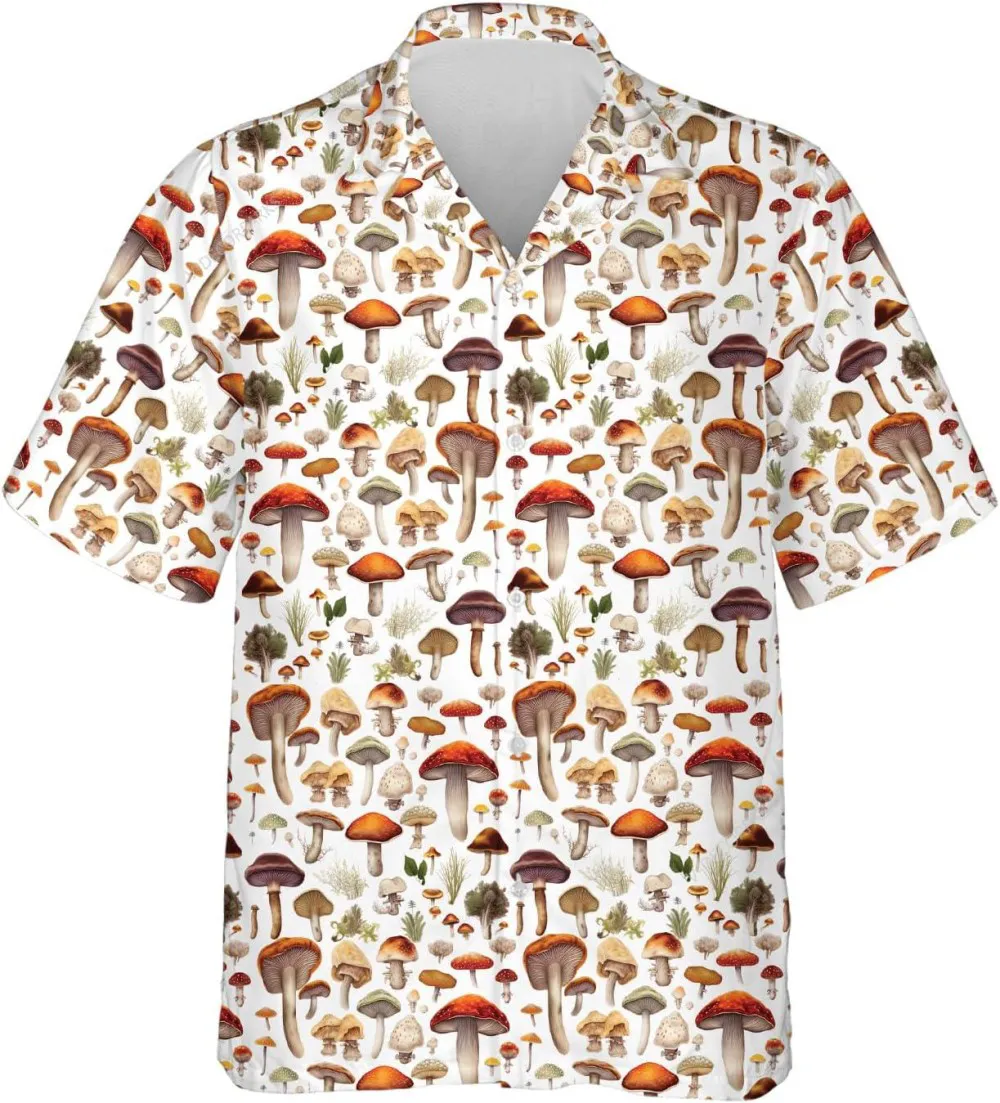 Mushroom Summer Mens Hawaiian Shirt, Mushroom Types Short Sleeve Button Down Aloha Hawaiian Shirts, Aloha Summer Shirt, Vintage Hawaii Beach Shirt