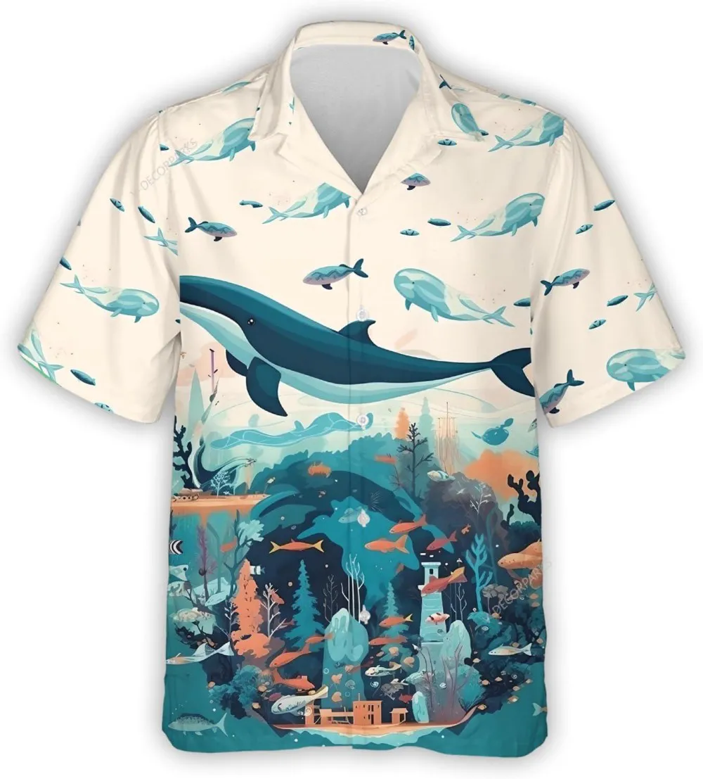 Whale And Underwater World Hawaiian Shirts For Men Women, Ocean Summer Beach Shirt, Hawaiian Aloha Shirt, Summer Vacation Hawaiian Shirt
