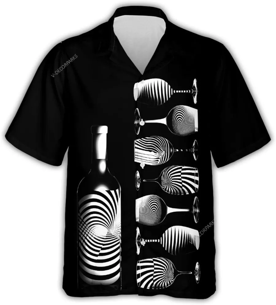 Illusion Wine Bottle And Glass Hawaiian Shirts For Men Women, Wine Lovers Button Down Hawaiian Shirt, Summer Beach Shirt, Hawaiian Aloha Shirt