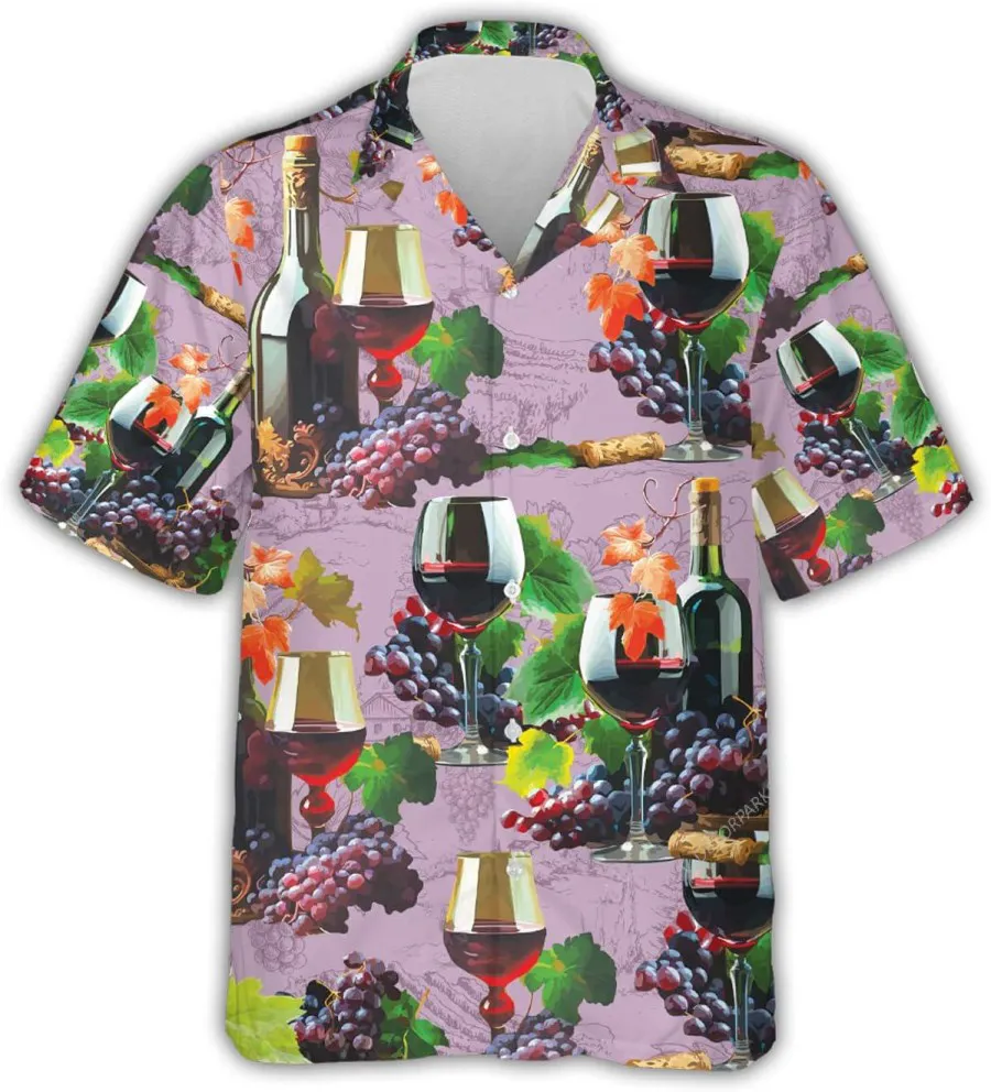 Grape Wine Hawaiian Shirts For Men Women, Grape Wine Button Vintage Aloha Hawaii Shirt, Short Sleeve Summer Beach Shirt, Aloha Shirt