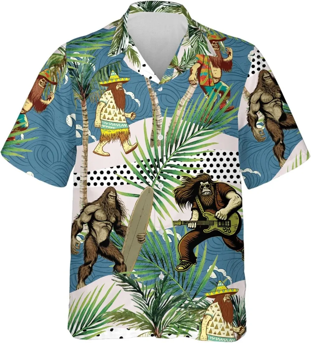 Mysterious Bigfoot Hawaiian Shirts For Men, Sasquatch Hawaiian Shirts, Funny Bigfoot Summer Beach Shirts, Button Down Hawaiian Shirts Short Sleeve