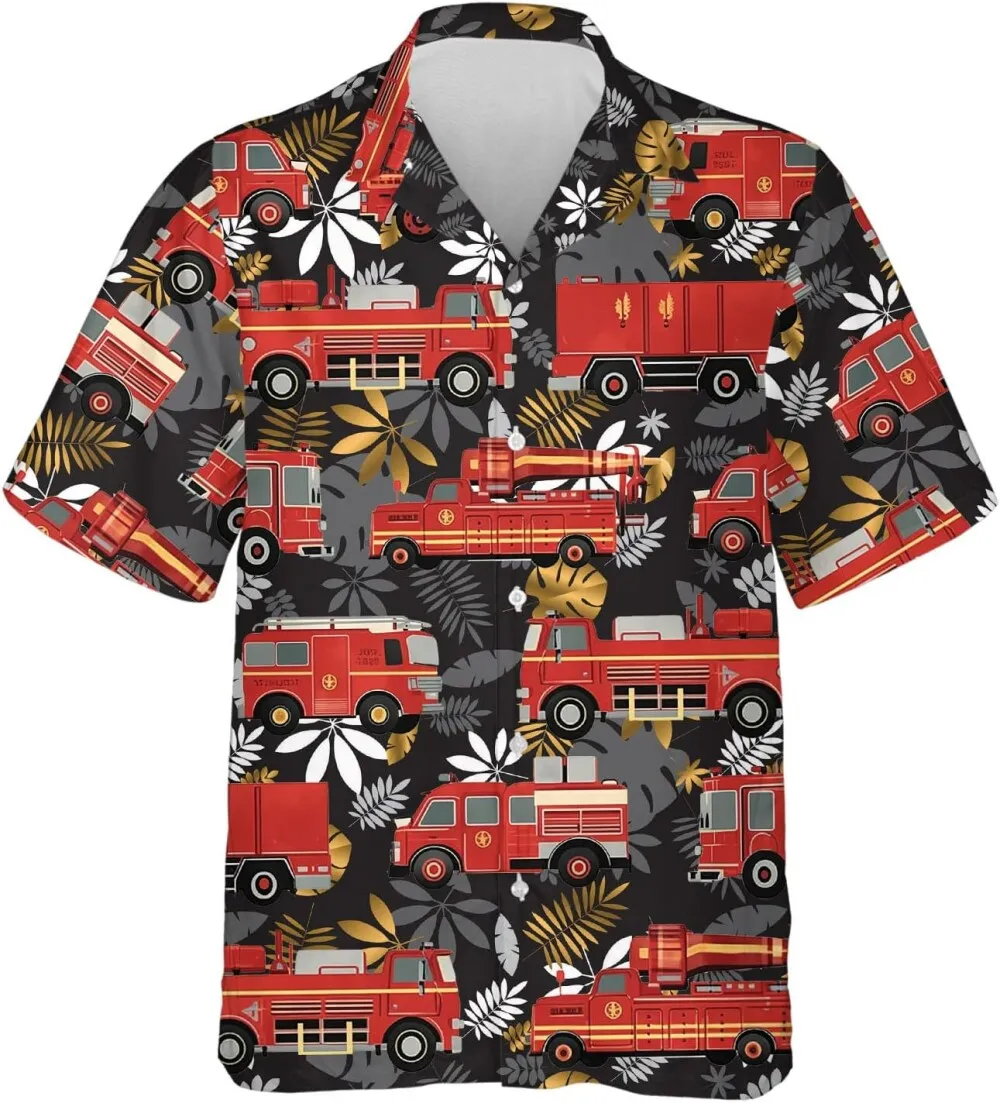 Firefighter Tropical Hawaiian Shirts, Job Hawaiian Shirts For Men, Firefighter Button Down Short Sleeve Shirt, Summer Beach Shirts, Aloha Shirts