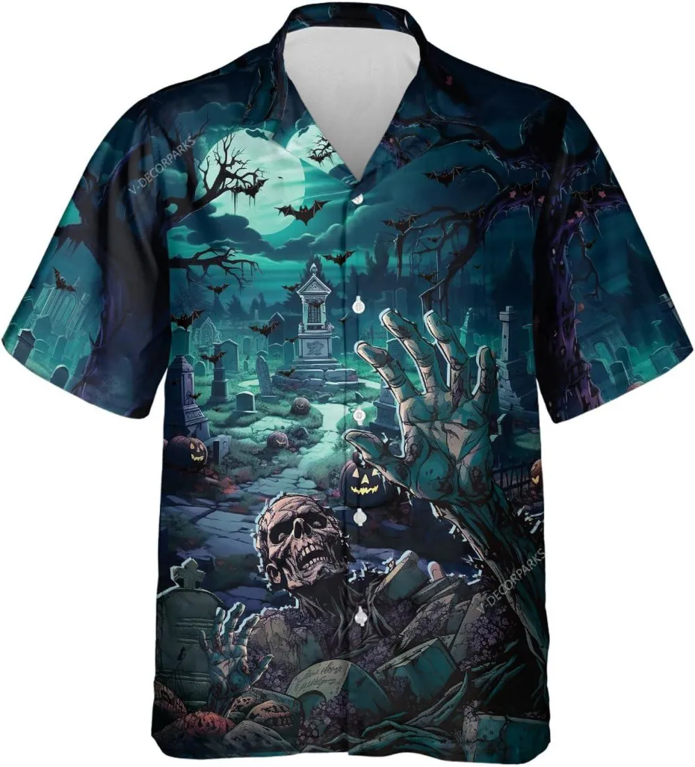 Zombie Horror Night Hawaiian Shirts For Men Women, Halloween Shirt, Casual Printed Beach Summer Shirt, Family Aloha Shirts, Button Down Hawaiian Shirt