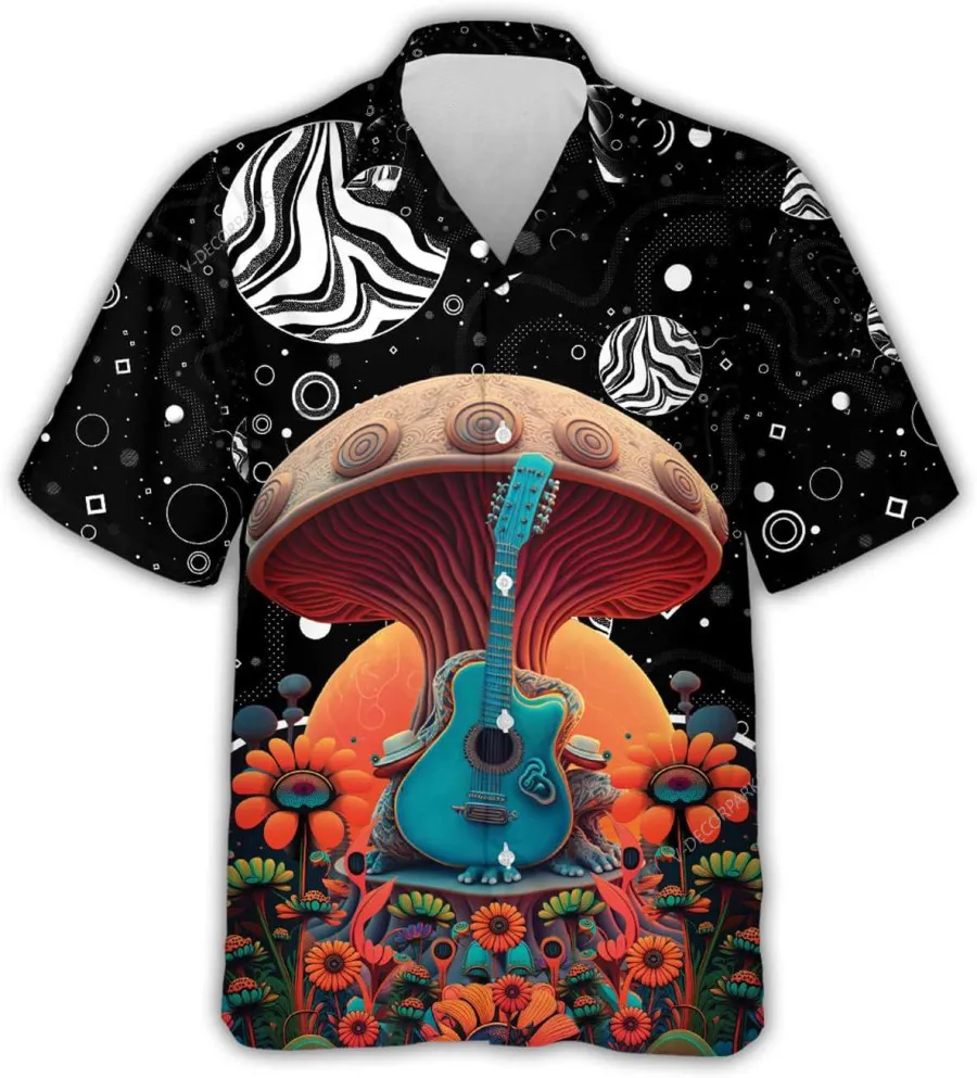 Mushroom Guitar Amazing Hawaiian Shirts For Men Women, Mushroom Mysterious Button Down Hawaiian Shirts, Aloha Vibes Beach Shirt, Hawaiian Aloha Shirt