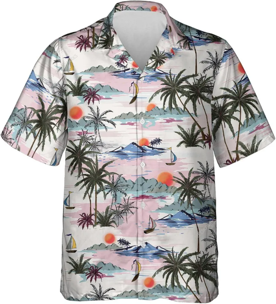 Tropical Sunset Vintage Hawaiian Shirts For Men Women, Tropical Button Shirt, Hawaiian Aloha Shirt, Casual Button Down Shirt, Vintage Beach Shirt