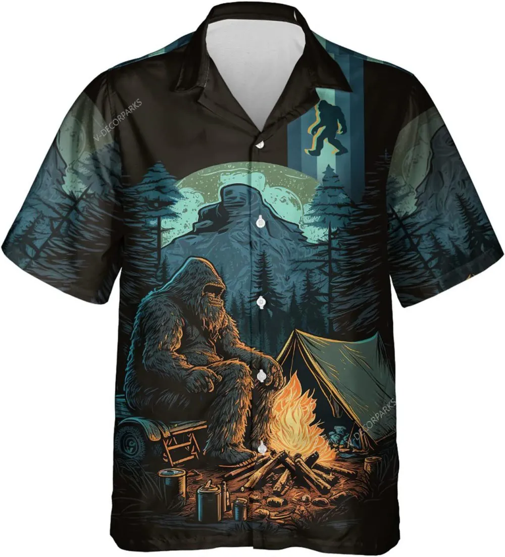Bigfoot Night Camping Hawaiian Shirt For Men Women, Bigfoot Shirt, Sasquatch Shirt, Button Vintage Aloha Hawaii Shirt, Casual Button Down Shirt