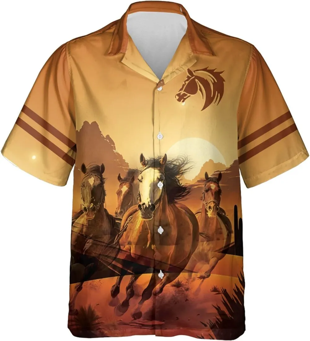 Horses Hawaiians Shirt For Men, Racing Horse Summer Beach Shirts, Vintage Horses Mens Casual Button Down Shirts Short Sleeve, Gift For Horses Lovers