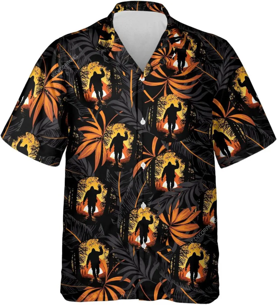 Bigfoot Tropical Pattern Hawaiian Shirt For Men Women, Bigfoot Summer Beach Button Down Short Sleeve Shirt, Sasquatch Shirt, Summer Aloha Shirt
