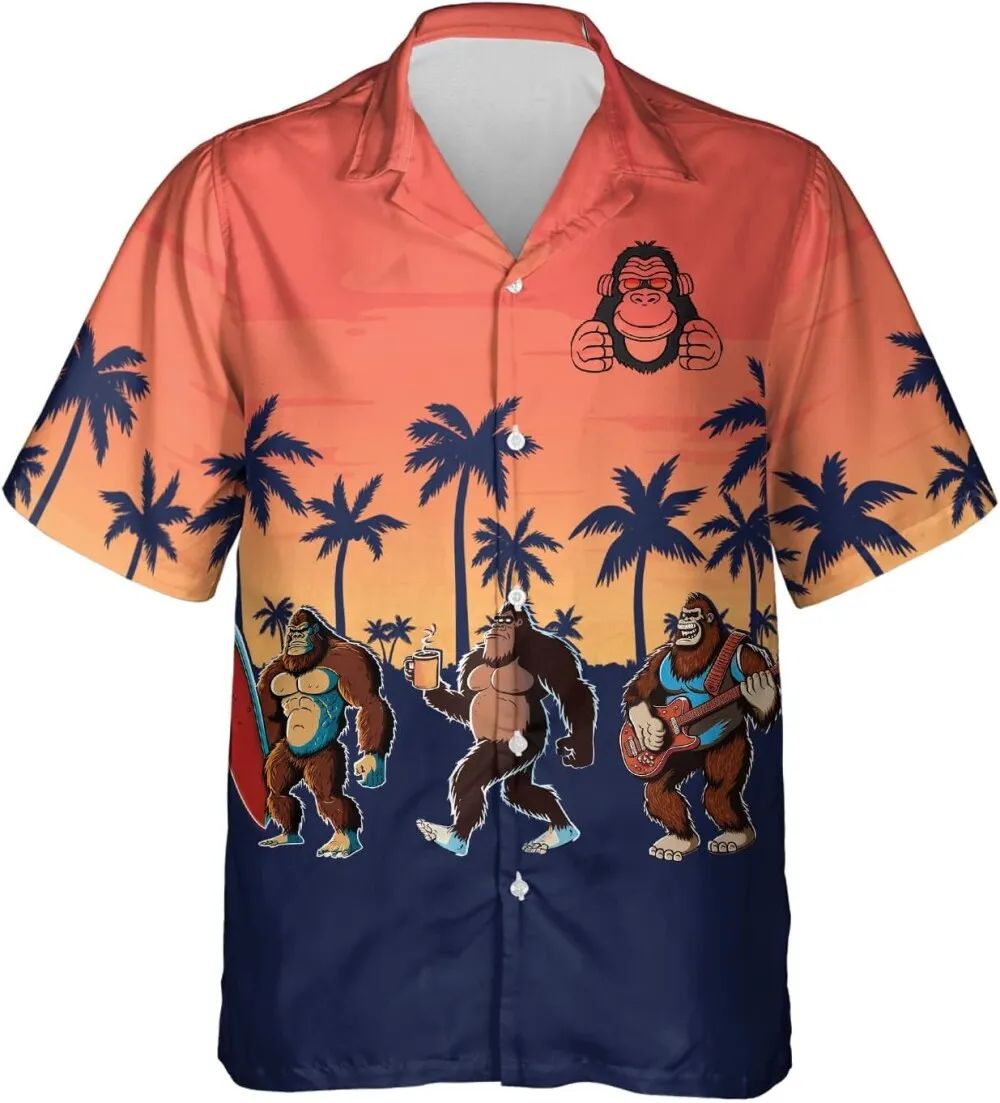 Bigfoot Mens Hawaiian Shirt, Needs A Vacation Summer Beach Shirt, Sasquatch Shirts, Funny Hawaiian Shirt For Men, Bigfoot Button Down Short Sleeve