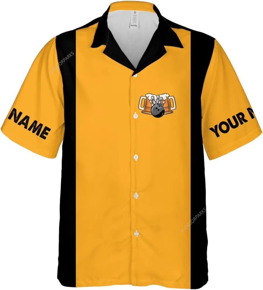 Personalized Bowling And Beer Hawaiian Shirts For Men, Custom Shirt, Bowling Casual Printed Shirt, Button Down Hawaiian Shirt, Bowling Team Shirt