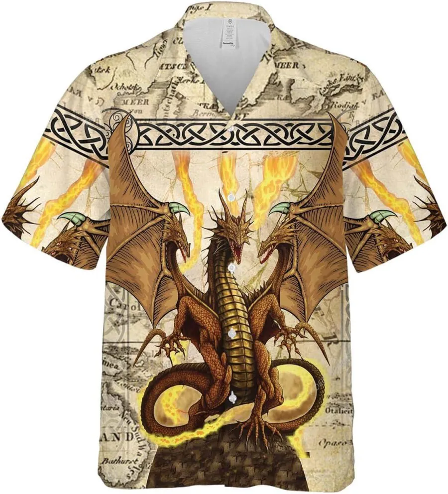 Vintage Dragon Hawaiian Shirts, Dragon Casual Button Down Shirt, Hawaiian Aloha Shirt, Vintage Hawaii Beach Shirt, Summer Men Hawaiian Shirt