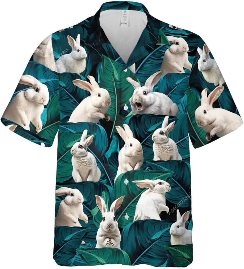 Lovely Bunny Tropical Pattern Hawaiian Shirts For Men Women, Rabbit Hawaiian Button Down Short Sleeve Shirts, Tropical Beach Shirt, Summer Aloha Shirt