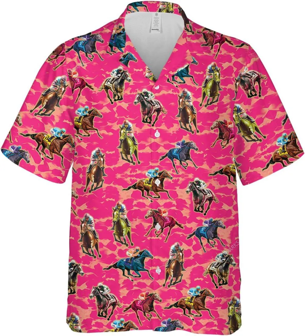 Horse Racing Short Sleeves Hawaiian Shirts For Men, Horse Jockeys Button Down Hawaiian Shirts, Horse Shirt, Summer Beach Shirt, Family Aloha Shirts