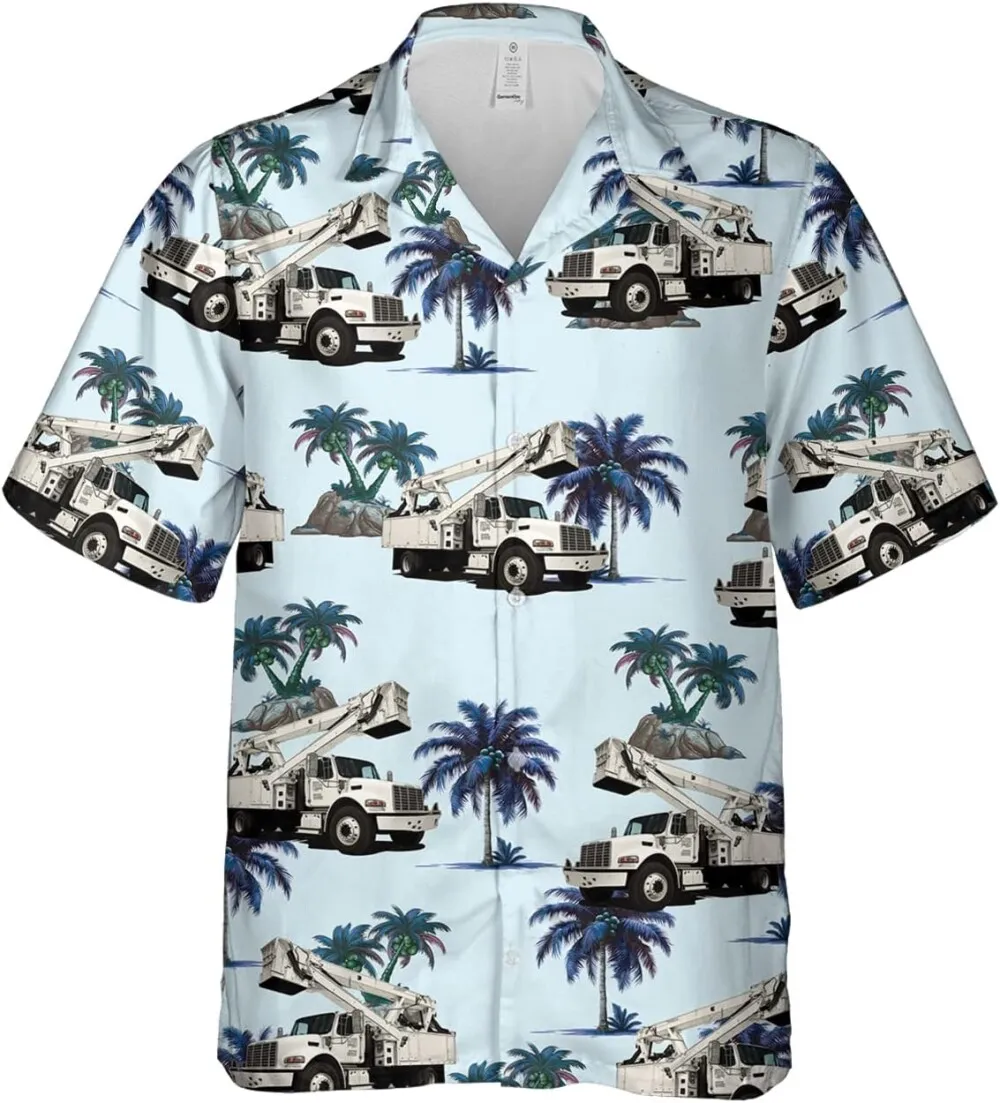 Bucket Truck Hawaiian Shirts For Men, Tropical Palms Tree Hawaiian Shirt, Button Down Mens Hawaiian Shirts Short Sleeve, Gift For Bucket Truck Lovers