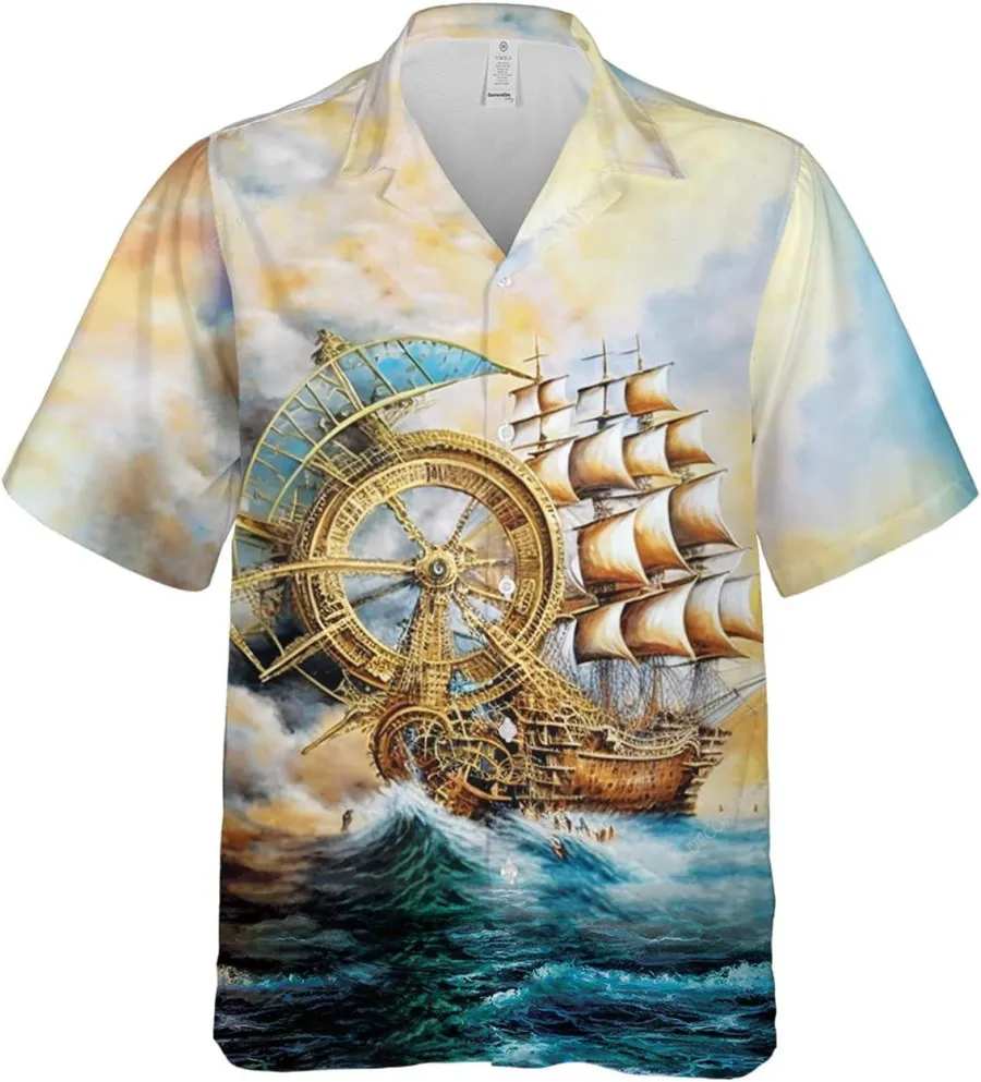 Amazing Steampunk Sailboat Hawaiian Shirts For Men Women, Button Vintage Aloha Hawaii Shirt, Summer Beach Shirt, Aloha Shirt, Best Gift For Men
