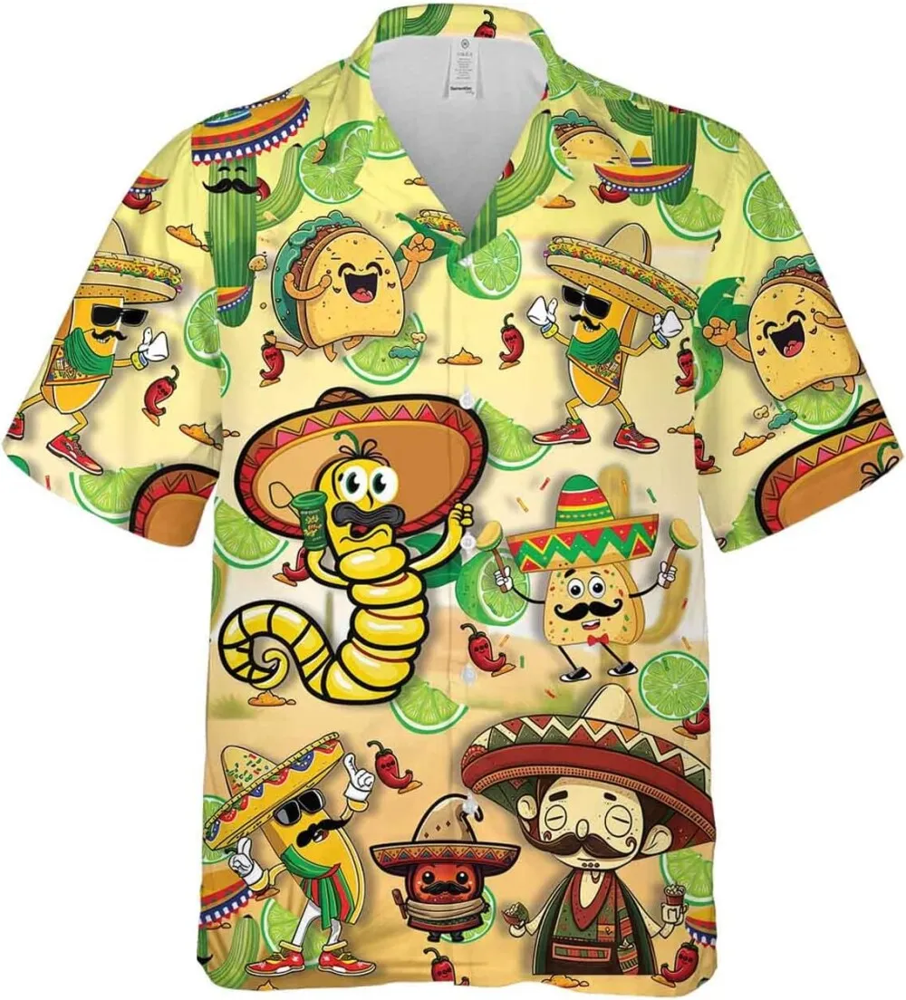 Mexican Tacos Hawaiian Shirts For Men, Mexican Cinco De Mayo Sombrero Button Down Mens Short Sleeve Shirts, Mexican Hawaiian Shirts, Aloha Shirts