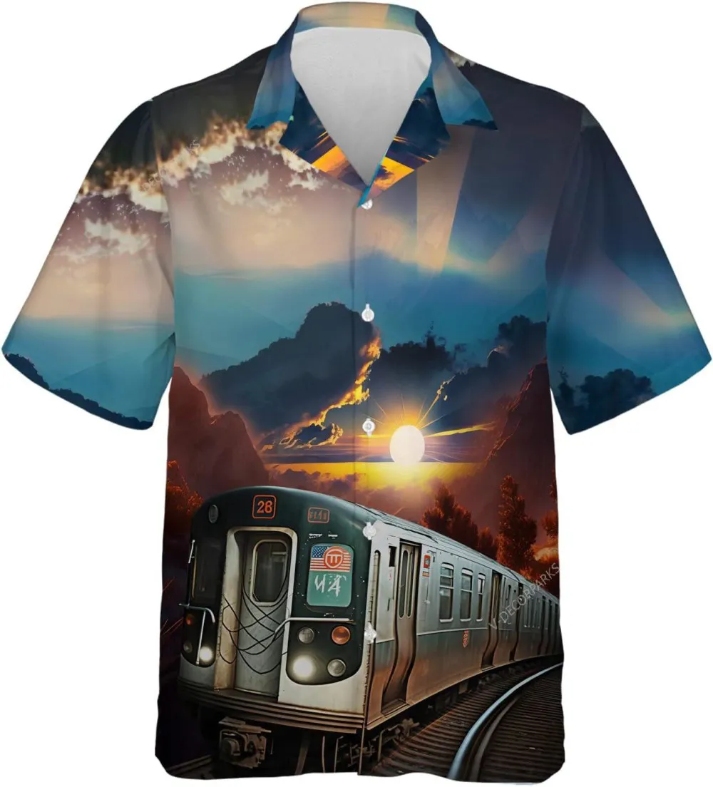 Metro Subway Hawaiian Shirt For Men Women, Vintage Casual Button Down Hawaiian Shirt, Short Sleeve Summer Beach Shirt, Hawaiian Aloha Shirt