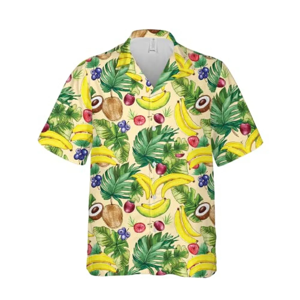 Summer Fruits Hawaiian Shirts, Tropical Fruits Summer Shirts, 3d Tropical Fruits Printed Casual Button Down Short Sleeve Hawaiian Shirts, Aloha Shirts