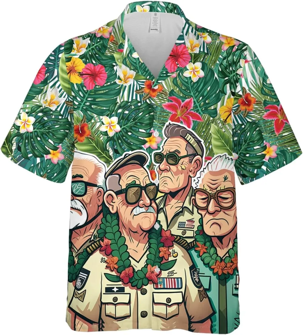 Veteran Hawaiian Shirts For Men, Tropical Floral Veteran Men Hawaiian Shirts, Hibiscus Hawaiian Shirts, Mens Casual Button Down Shirts Short Sleeve