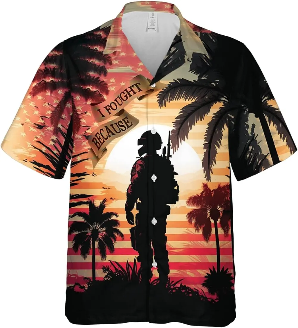 Military Veteran Hawaiian Shirts, Us Army Summer Shirts, Memorial Patriotic Casual Button Down Mens Hawaiian Shirts Short Sleeve, Hawaii Aloha Shirts