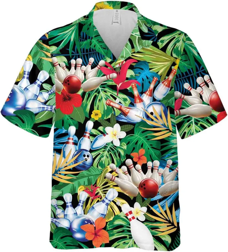 Bowling Tropical Pattern Shirt For Men Women, Bowling Hawaiian Shirt, Bowling Team Hawaiian Aloha Shirt, Tropical Beach Shirt, Summer Aloha Shirt